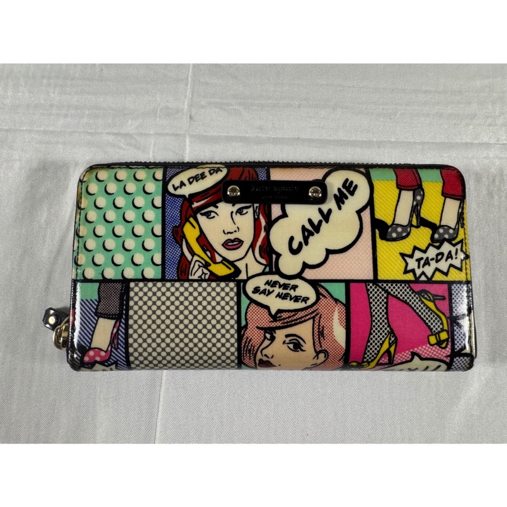 Kate Spade Pop Art Comic Print Zip Around Wallet Call Me Never Say Never Multi